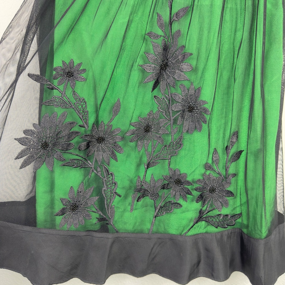 Anthropologie Lithe Skirt 6 Green Black Embroidered Overlay Romantic Whimsigoth - Picture 3 of 9